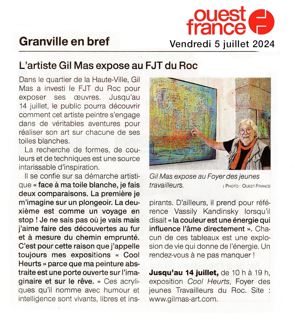 Ouest France article Gil MAS exposition Granville