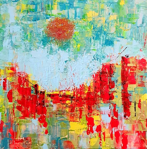 COLD SUN - 50X50 - Peinture abstraite de Gil MAS, peintre granvillais contemporain