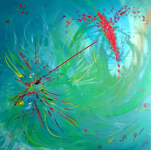 DUEL 100X100 - Peinture abstraite de Gil MAS, peintre granvillais contemporain