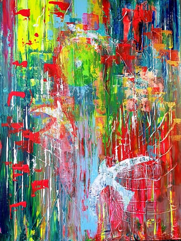 HAPPY BIRDS DAY - 60X80 - Peinture abstraite de Gil MAS, peintre granvillais contemporain