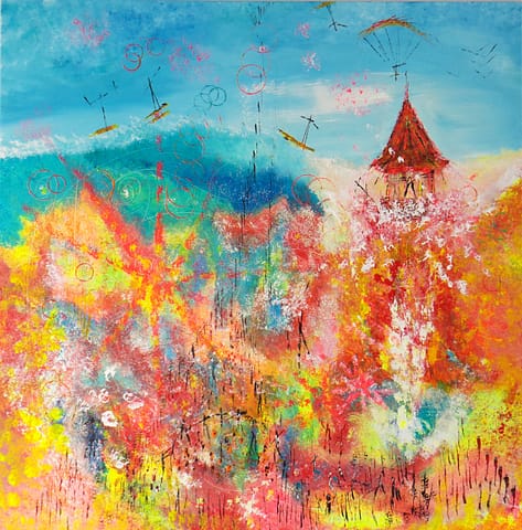 RÊVE DE CARNAVAL - 100X100 - Peinture abstraite de Gil MAS, peintre contemporain granvillais
