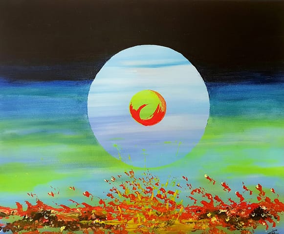 YELLOW SUBMARINE - 50X61- Peinture abstraite de Gil MAS, peintre contemporain granvillais