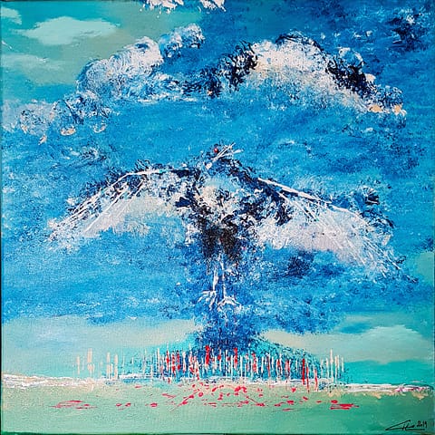 L'AIGLE BLEU - 50X50 - Peinture abstraite de Gil MAS, peintre contemporain granvillais
