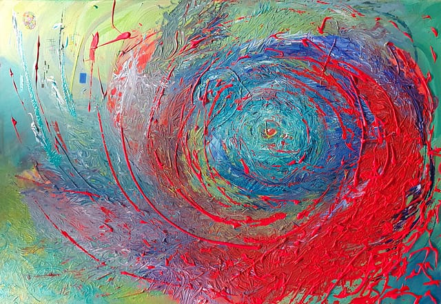 MÉSOVORTEX 118X80 - Peinture abstraite contemporaine de Gil MAS, peintre granvillais