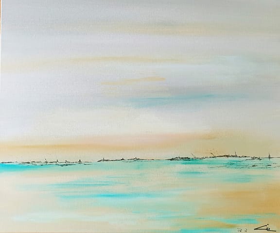 DES ILES USIONS - 60x50 - Peinture abstraite de Gil MAS, peintre contemporain granvillais