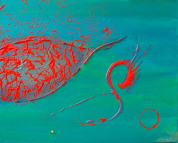 PINK HIPPO 41X33 - Peinture abstraite contemporaine de Gil MAS, peintre granvillais