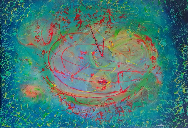 WHITE RABBIT - 118x81 - Peinture abstraite de Gil MAS peintre granvillais