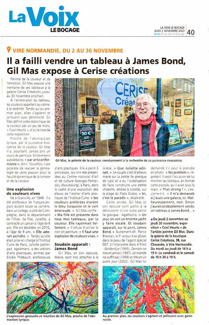 Article de Presse La voix Le Bocage exposition Vire novembre 2023